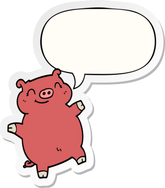 Bir insan tarafından çizilmiş konuşma balonu çıkartmalı çizgi film domuzu.