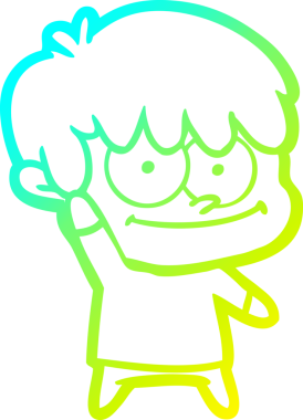 Bir insan tarafından çizilmiş mutlu bir çizgi film karakteri çizimi.