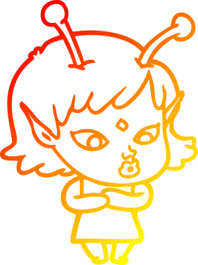 Bir insan tarafından çizilmiş güzel bir uzaylı kız çizgi çizimi.