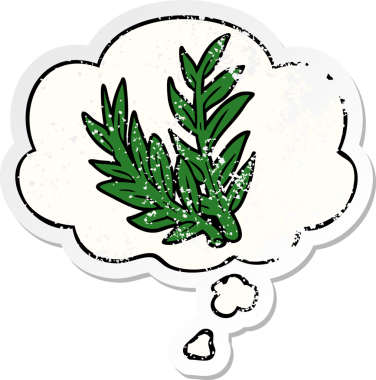 Düşünce baloncuğu olan karikatür bitkisi insan tarafından çizilmiş yıpranmış bir çıkartma.