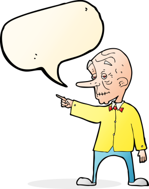 Bir insan tarafından çizilmiş bir konuşma balonuyla işaret eden yaşlı adam çizgi filmi.