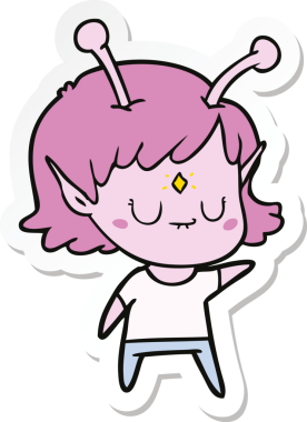 Bir insan tarafından çizilmiş uzaylı bir kızın çıkartması.