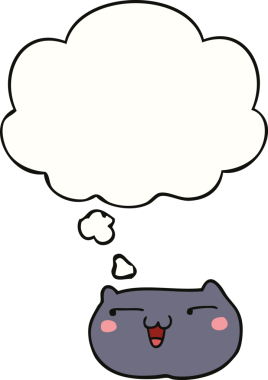 Bir insan tarafından çizilmiş düşünce baloncuklu kedi yüzü.