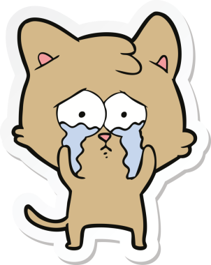 Bir insan tarafından çizilmiş ağlayan bir kedinin çıkartması.