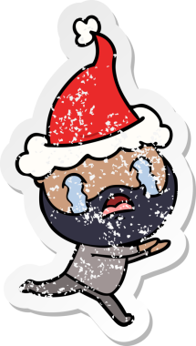 Bir insanın çizdiği Noel Baba şapkasıyla ağlayan sakallı bir adamın el yazısı.