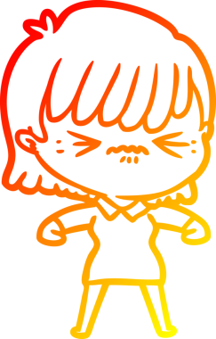 Bir insan tarafından çizilmiş kızgın bir çizgi film kızı çizimi.