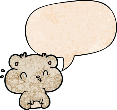 Bir insan tarafından çizilmiş, konuşma baloncuğu dolu yanaklı çizgi film hamsterı.