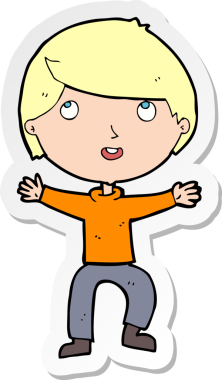 Bir insan tarafından çizilmiş mutlu bir çocuğun çıkartması.