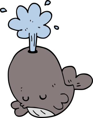 Bir insan tarafından çizilmiş balina püskürten çizgi film