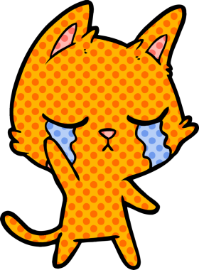 Bir insan tarafından çizilmiş ağlayan çizgi film kedisi.