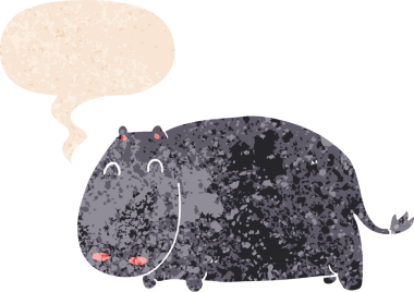 grunge içinde konuşma balonu olan karikatür su aygırı bir insan tarafından çizilmiş sıkıntılı retro dokuma tarzı