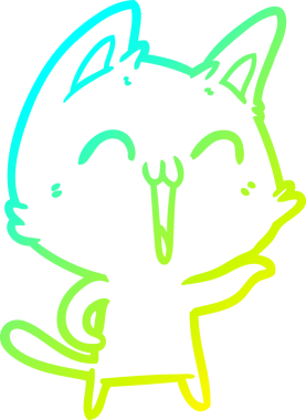 Bir insan tarafından çizilmiş mutlu çizgi film kedisinin soğuk gradyan çizgisi.