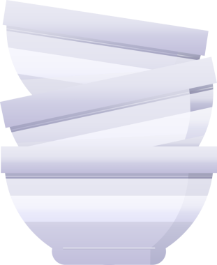 Bir insan tarafından çizilmiş bir yığın kasenin düz renkli çizimi