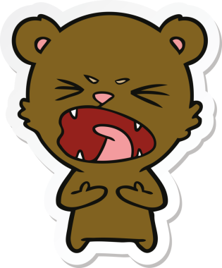 Bir insan tarafından çizilmiş kızgın bir çizgi film ayısının çıkartması.