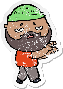 Bir insan tarafından çizilmiş sakallı endişeli bir karikatür çıkartması.