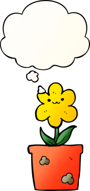 Düşünce baloncuklu karikatür evi bitkisi bir insan tarafından çizilmiş.