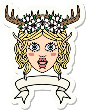 Bir insan tarafından çizilmiş pankartıyla Elf Druid karakterinin çıkartması.