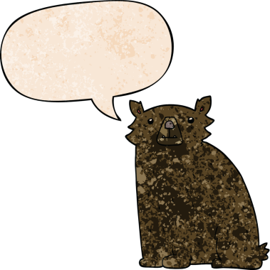 Bir insan tarafından çizilmiş eski moda konuşma baloncuğu olan çizgi film ayısı.