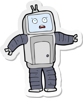 Bir insan tarafından çizilmiş komik robotun çıkartması.