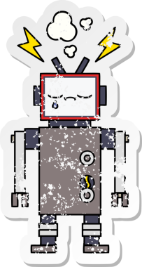 Bir insan tarafından çizilmiş sevimli bir robot çizgi film çıkartması.