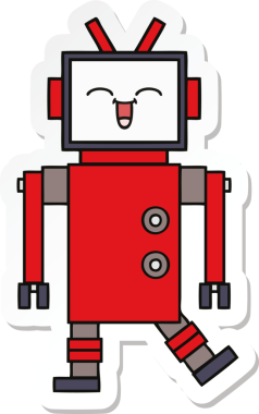 Bir insan tarafından çizilmiş şirin çizgi film robotunun çıkartması.