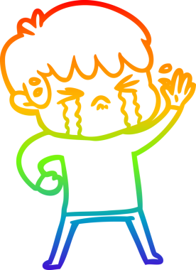 Gökkuşağı gradyan çizimi bir insan tarafından çizilmiş ağlayan bir çizgi çocuk çizimi