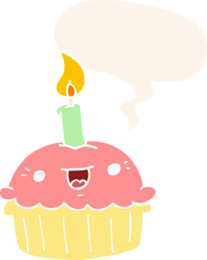 Bir insan tarafından çizilmiş, içinde konuşma balonu olan bir kek.