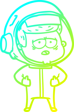 Bir insan tarafından çizilmiş soğuk gradyan çizgi çizimi yorgun astronot