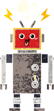 Bir insan tarafından çizilmiş çılgın bir robotun retro çizim tarzı karikatürü.