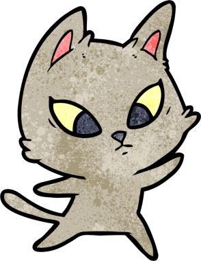 Bir insan tarafından çizilmiş kafası karışmış çizgi film kedisi.