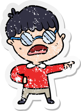 Bir insan tarafından çizilmiş gözlüklü bir çizgi film karakterinin sıkıntılı çıkartması.