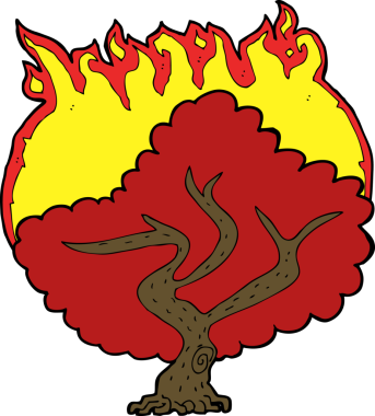 Bir insan tarafından çizilmiş çizgi film yanan ağaç.