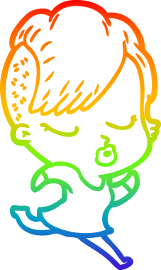 Gökkuşağı gradyan çizgi çizimi Bir insan tarafından çizilmiş güzel hippi kız