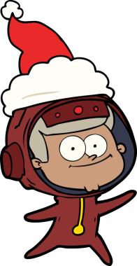 Mutlu astronot el çizimi bir insan tarafından çizilmiş Noel Baba şapkası