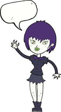 Bir insan tarafından çizilmiş konuşma balonu olan vampir kız.