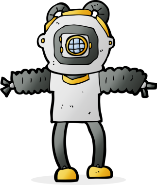 bir insan tarafından çizilmiş derin deniz dalgıcı çizgi filmi