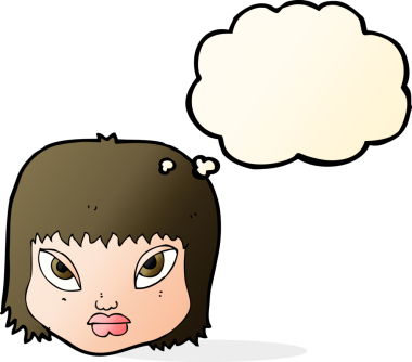 Bir insan tarafından çizilen düşünce baloncuğuyla bezgin bir yüz.