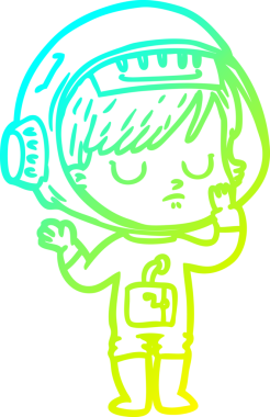 Bir insan tarafından çizilmiş soğuk gradyan çizgili astronot kadın çizimi.