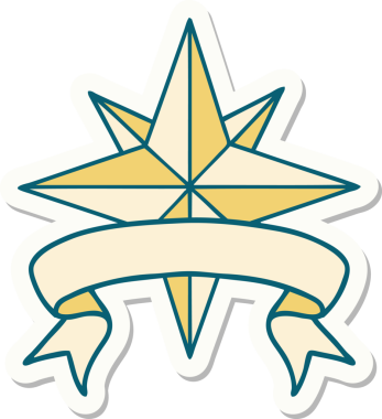 Bir insan tarafından çizilmiş bir yıldızın pankartına sahip dövme stili.