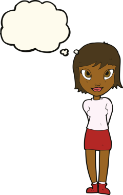 Bir insan tarafından çizilmiş düşünce balonlu güzel kız.