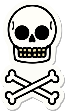 Bir insan tarafından çizilmiş bir kafatasının geleneksel stiliyle dövme çıkartması.