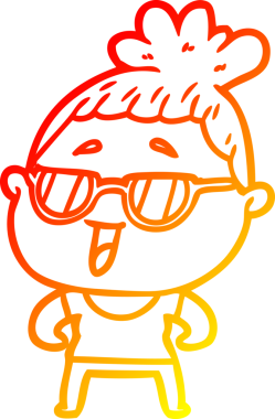 Bir insan tarafından çizilmiş gözlük takan mutlu bir kadının çizgi çizimi.