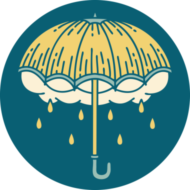 Bir insan tarafından çizilmiş ikonik bir şemsiye ve fırtına bulutu görüntüsü