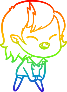 Gökkuşağı gradyan çizgi çizimi Bir insan tarafından çizilmiş gülen vampir kız çizgi filmi