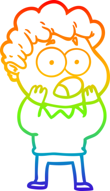 Gökkuşağı gradyan çizgi çizimi Bir insan tarafından çizilmiş şaşırarak nefes nefese bir çizgi film adamı