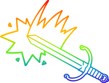 Bir insan tarafından çizilmiş sallanan karikatür kılıcının çizimi.