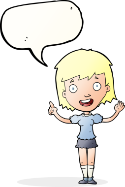 Bir insan tarafından çizilmiş bir konuşma balonuyla işaret eden çizgi film kadını.