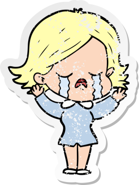 Bir insan tarafından çizilmiş, ağlayan bir çizgi film kızının sıkıntılı çıkartması.