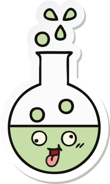 Bir insan tarafından çizilmiş şirin bir çizgi film test tüpünün çıkartması.