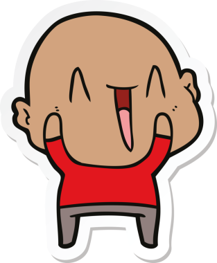 Bir insan tarafından çizilmiş mutlu, kel bir adamın çıkartması.